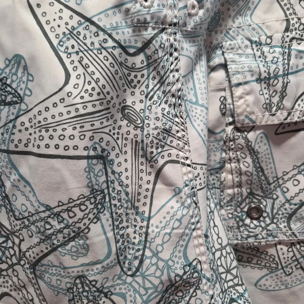 J. Crew Mens 33 Y2K Cargo Starfish Octopus Board Shorts Swim Trunks White Blue